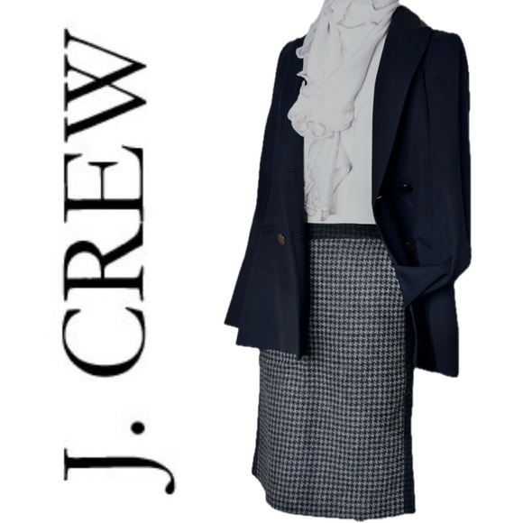 J. Crew Houndstooth 100% Wool Grey & Black Color-Block Pencil Skirt Sz 2 - Picture 4 of 12